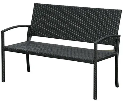 Obrázok produktu pre Záhradná lavička pre dve osoby, vyrobená z polyetylénového ratanu | Farba: čierna | Rozmery: 122 x 60 x 85 cm