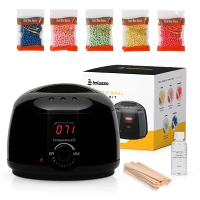 Produktbild von Bolusso Wachsgerät | Haarentfernungsset | Inklusive Wachserhitzer | 5 Arten v Wachsbohnen (500g) | 50 Wachsstäbchen | Einstellbare Temperatur 30-120°C