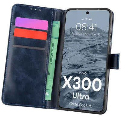 Produktbild von Handyhülle mit Klappe für Vivo X300 Ultra, Bizon Case Pocket, Dunkelblau