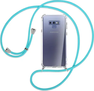 Produktbild von Handykette Backcover-Schutzhülle mit Band (Metall silberfarben) für Samsung Galaxy Note 9 - türkis