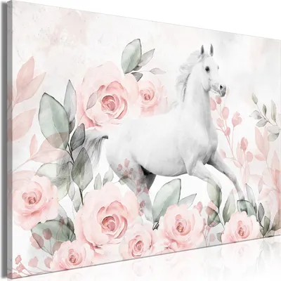 Immagine prodotto di Quadro su tela italiano - Galoppo tra le rose (1 parte) Largo 120x80 cm Animali g-C-10022-b-a