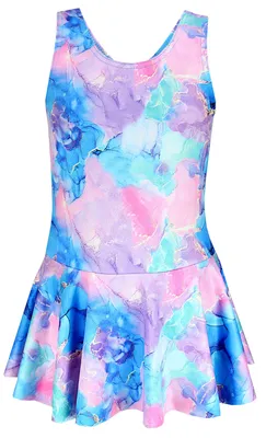 Produktbild von Aquarti Mädchen Badeanzug mit Ringerrücken Print, Farbe: 029B mit Rock / Tie Dye / Blau / Lila / Rosa, Größe: 134