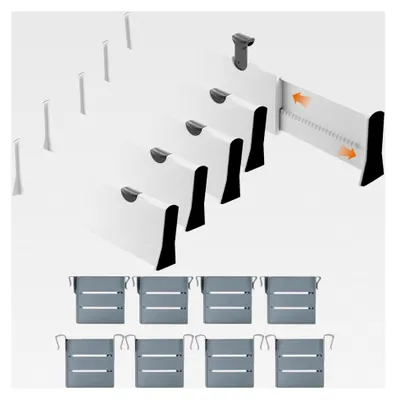 Produktbild von 5er Set verstellbare Schubladentrenner mit Trennstege, Ordnungssystem für Schubladen, Kunststoff Schubladenteiler, Organizer für Schlafzimmer, Badezimmer, Kleiderschrank, Kommode, Küche, Büro (Weiß)