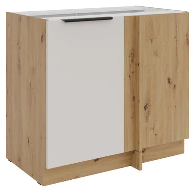 Produktbild von Küchen Eckunterschrank 105 cm Küche SOLANO Kaschmir beige matt + Eiche Artisan matt Küchenzeile Küchenblock Einbauküche