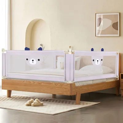 Image de 3 côtés 200cm Barrière de lit pour enfants Portable Bed Rail pour bébés et enfants Hauteur réglable filet aéré 70cm de haut (Gris,3 côté )