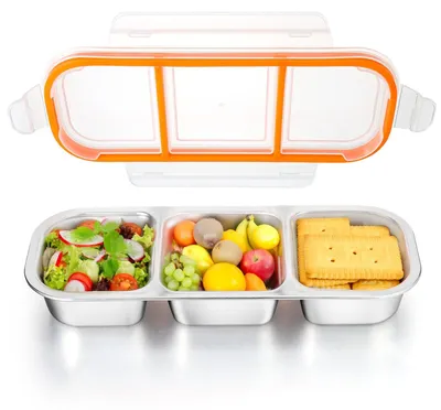 Snackbox mit 3 Fächern, Edelstahl, auslaufsicher, spülmaschinengeeignet
