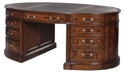 Produktbild von Casa Padrino Luxus Partner Schreibtisch Braun / Grün 180 x 102 x H. 76 cm - Mahagoni Doppel Schreibtisch mit 18 Schubladen