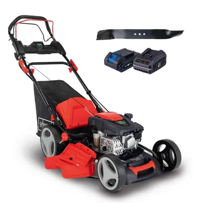 Produktbild von Scheppach MS173-51E Benzin Rasenmäher mit E-Start | 4,1PS | 51cm Schnittbreite | Radantrieb | Mulchen | 65L Fangkorb | inkl. Akku + Ladegerät + Messer