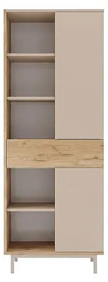 Produktbild von Bücherregal mit 2 Türen, 1 Schublade und 5 Ablagen - Beige und Naturfarben hell - REYALA