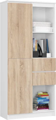 Zdjęcie produktu dla Regał R15 AKORD Biały, Dąb Sonoma 2 szuflady 80x35x180 cm