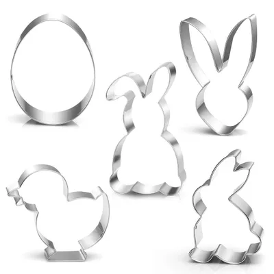 Produktbild von Osterkeksformen, 5-teiliges Set, Osterkeksformen aus Edelstahl, Osterkeksformen, Osterkekse zum Backen, Hase, Küken, Ei, Hasenkopf