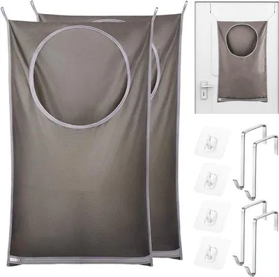 Productafbeelding van Ibenzoa® Compacte, inklapbare wasmand van geweven polyester met verstevigde roestvrijstalen haken – set van 2 voor het drogen van kleding