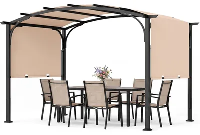 Produktbild von KOMFOTTEU Pergola, 3 x 2,4 m Gartenpavillon mit Sonnenschutz & Bogendach (Beige)