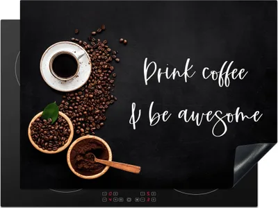Produktbild von KitchenYeah© Herdabdeckplatte Zitate - Kaffee trinken & toll sein - Sprichwörter - Kaffee , 71x52cm, Küche Deko, Glaskeramikkochfeld Herdabdeckung, Abdeckplatte fùr Kochfeld