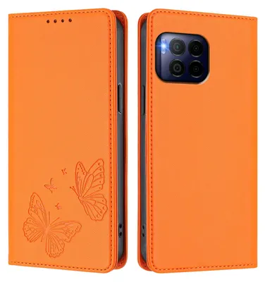 Produktbild von Lederhülle für T-Mobile REVVL 7 Pro, Schmetterling Prägung Leder Brieftasche Schutzhülle mit Ständer Orange