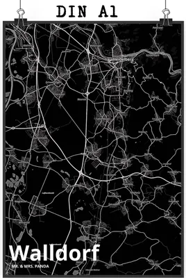 Produktbild von Mr. & Mrs. Panda Bild Walldorf DIN A1 - Geschenk, Plakat, wanddeko, Designposter, Wandbild, Stadt, drucke, Dorf Karte Landkarte Map Stadtplan