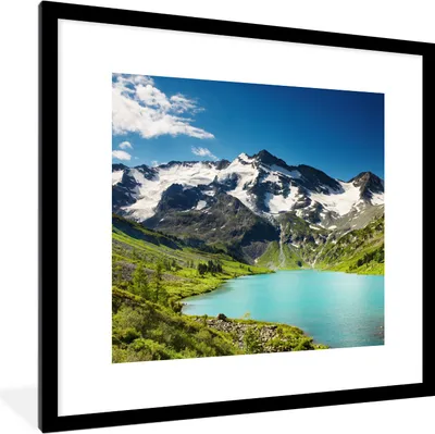Produktbild von MuchoWow® Gerahmtes Poster Schnee - Berg - Wasser 40x40 cm - Poster mit Schwarzem Bilderrahmen Wandposter Rahmen Foto Bilder - Poster - Plakat im Rahmen
