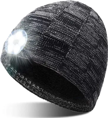Produktbild von LED Mütze, Verbesserte Superhelle 5-LED-Leuchten und SOS-Funktion, Aufladbar USB für Männer und Frauen, Einstellbare Helligkeit Stirnlampe Mütze, Grau