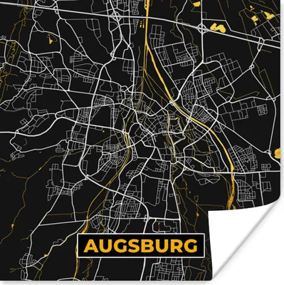 Produktbild von MuchoWow® Poster Augsburg - Stadtplan - Karte - Deutschland - Gold 100x100 cm - Babyzimmer