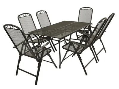 Produktbild von DEGAMO Gartengarnitur CLASSIC 7-teilig (6x Klappsessel, 1x Tisch 90x150cm), Streckmetall anthrazit