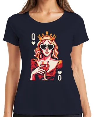 Produktbild von Königin der Herzen Weinglas PopArt Krone Herzbrille Wein Retro Damen T-Shirt, Navy, M