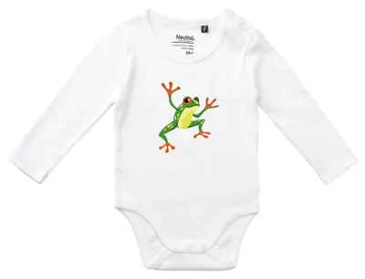 Produktbild von Huuraa Baby Body Frosch Comic 80 White  Baumwolle Fairtrade Langarmbody Geschenkidee