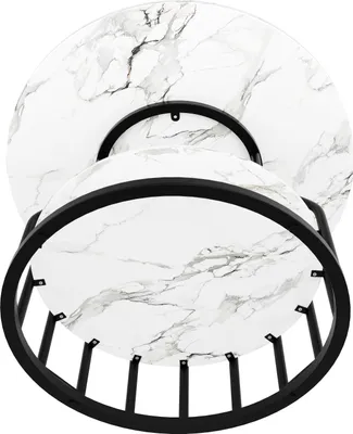 Image de OKWISH Table À Manger - Ronde Pour 4 Personnes Avec Plateau MDF Marbré Et Pieds Métal, Pour Salon Et Cuisine, 80 x 80 x H 76 cm - Noir
