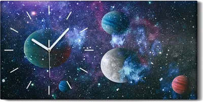 Produktbild von Wandbild Leinwand Bilder mit Uhr 60x30 Gemälde Galaxie Universum Planeten - weiße Hände