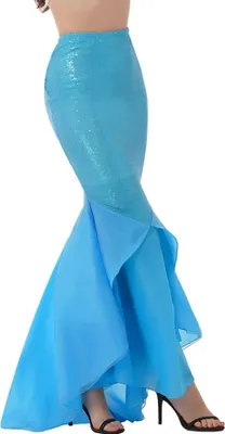Produktbild von Damen Meerjungfrau Rock Schwanz Gr. 4XL Kostüm Mermaid Tail Pailletten Rock Maxirock Festlich Bodenlang für Karneval Fasching Halloween Party