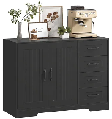 Productafbeelding van Dressoir, ladekast, moderne stijl, 4 laden, 1 kast, 105 x 40 x 76 cm, zwart