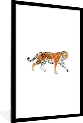 Produktbild von MuchoWow® MuchoWow® Gerahmtes Poster Tiger - Weiß - Orange 60x90 cm - Poster mit zchwarzem Bilderrahmen - Dekoration - Wandposter Wohnzimmer - Hochwertig