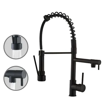 Produktbild von AjieQAQ Küchenarmatur Schwarz Matt mit Ausziehbarer Brause, 2 Strahlarten, 360° Schwenkbarer Wasserhahn Küche
