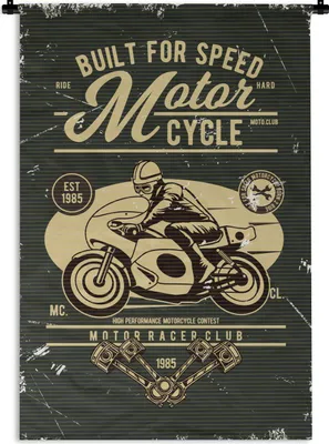Produktbild von MuchoWow® Wandteppich Wandbehang Motorrad - Mann - Retro 60x90 cm Tapisserie Dekoration Wandtuch - Foto-Teppich - Abwaschbar