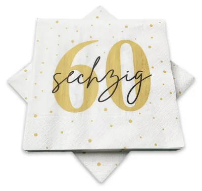 Zdjęcie produktu dla 20 serwetek na 60. urodziny, 33 x 33 cm – białe, złote, czarne
