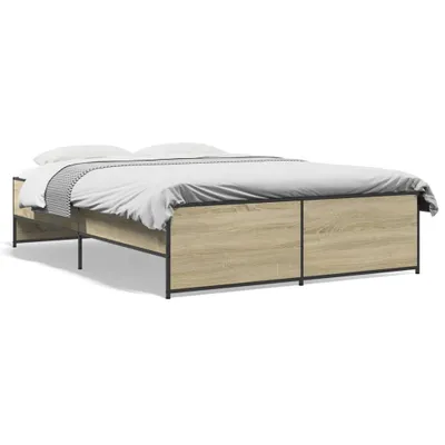 Produktbild von vidaXL Bettgestell Sonoma-Eiche 135x190 cm Holzwerkstoff und Metall
