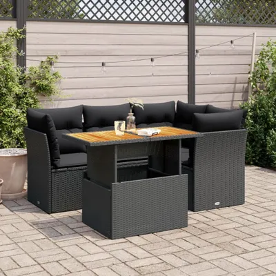 Produktbild von Eleganten-Stil 5-tlg. Garten-Lounge-Set mit Kissen Garten-Sofagarnitur, Outdoor Indoor, Schwarz Poly Rattan Gartenmöbel-Sets CHY95253832