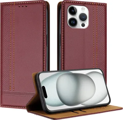 Immagine prodotto di Custodia per iPhone 15 Pro Max in pelle con funzione stand Rosso scuro