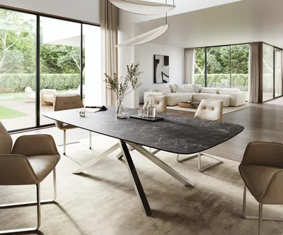 Produktbild von DELIFE Esstisch Edge Boot 260x120 cm Keramik Laminam® Nero Greco Anthrazit Kreuzgestell Rechteck Edelstahl
