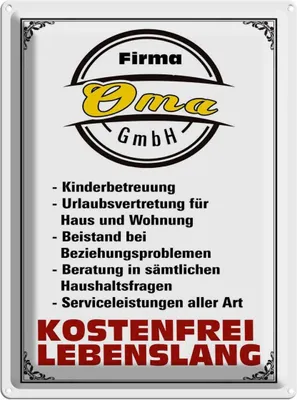 Produktbild von vianmo Blechschild 40x30 cm Firma Oma GmbH kostenfrei Spruch Zitat
