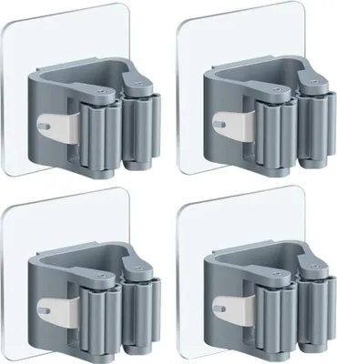 Produktbild von Besenhalter, 4er-Pack, ohne Bohren, Wandmontage, selbstklebender Mopphalter, Haken für Schränke, Küche, Bad, Garten, Haus, Garage