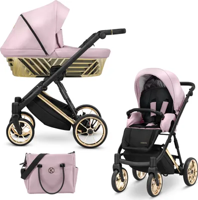 Produktbild von Kunert IVENTO Glam 2in1  Kinderwagen in Metallic Pink mit Goldrahmen