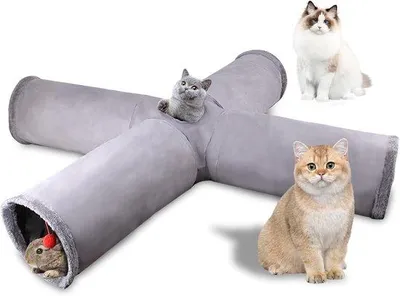 Immagine prodotto di Tunnel a quattro vie per gatti con palline, extra lungo per piccoli animali