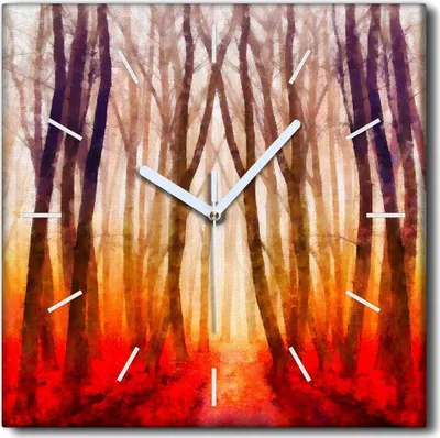 Produktbild von Coloray Uhr auf Leinwand 30x30 cm Wand Uhr Dekoration Wohnzimmer Segeltuch weiße Zeiger -Herbstwaldbäume