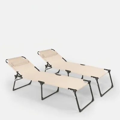 Produktbild von 2er Set Liegestühle Strandliegen Sonnenliegen aus Aluminium für Strand und Garten Mauritius - Beige