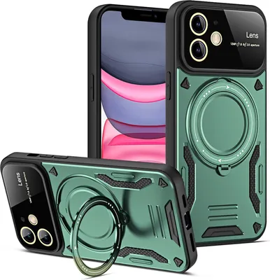Produktbild von Rüstung Handyhülle für iPhone 11 Dual-Layer Magnetisches Ringhalter Ständer Hülle Grün