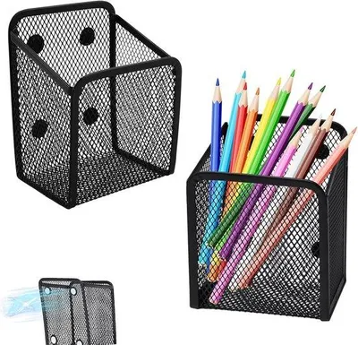 Produktbild von 2 Stück magnetische Stifthalter, magnetische Aufbewahrungsboxen für Kühlschrank und Whiteboard, Stifthalter aus Metallgitter, Bürobedarf, weiß