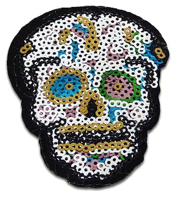 Produktbild von Totenkopf Mit Pailletten - Aufnäher, Bügelbild, Aufbügler, Applikationen, Patches, Flicken, Zum Aufbügeln, Größe: 7,5 x 5,9 cm