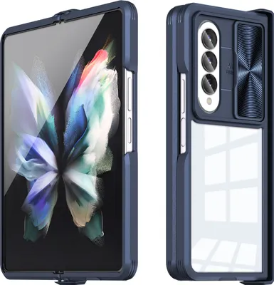 Immagine prodotto di Custodia per Samsung Galaxy Z Fold 4 Custodia ibrida in TPU trasparente con fotocamera scorrevole blu