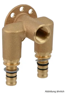 Produktbild von Geberit Mepla Doppelanschlusswinkel 90 Grad Rotguss 20mm x 1/2"IG x 16mm L.:52mm