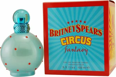 A bottle of Britney Spears Circus Fantasy perfume and its packaging are displayed.